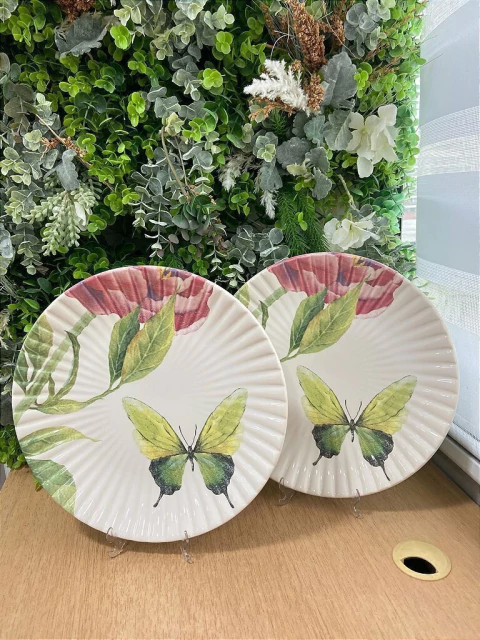 Dupla de Pratos Rasos Voo Floral Verde