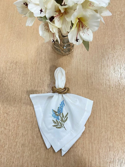Guardanapo Bordado Mimosa Azul