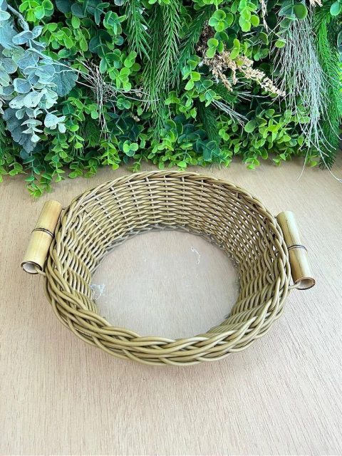 Cesta Redonda com Alça de Bambu Grande Balli Caramelo