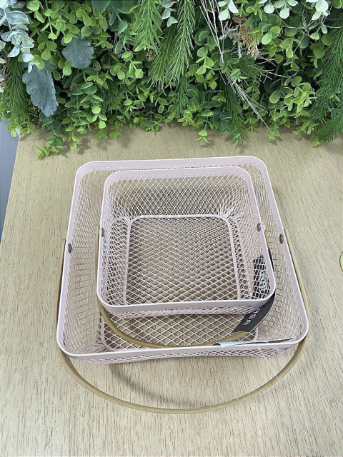 Jogo Com 2 Cestas Decorativas - Rosa Claro/Palha 21cm