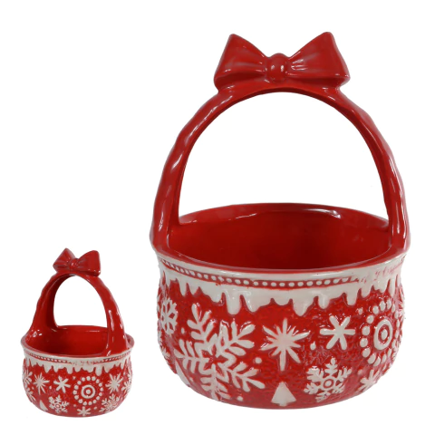 Cesta Decorativa Floquinhos de Neve em Relevo 15X15X21cm