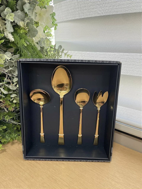 Kit 4 Peças para Servir Dourado Aço Inox