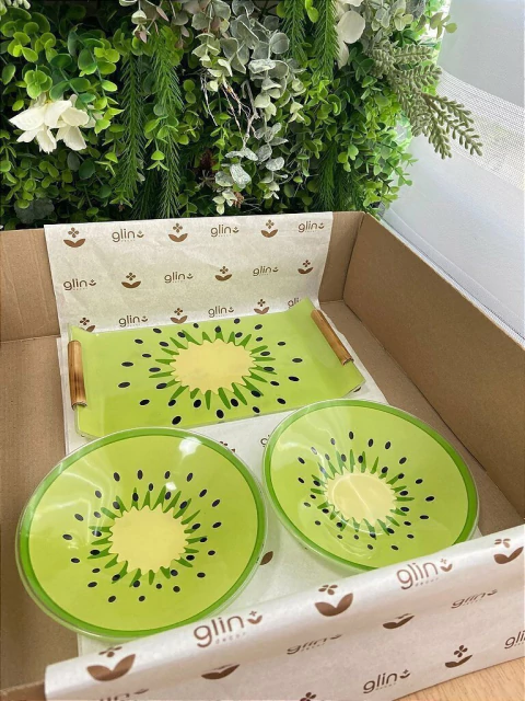 Kit Kiwi Tropical Glin- 2 Bowl e 1 Travessa Alça Bambu