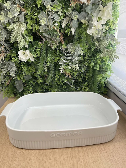 Travessa Retangular Branca com Alça 37x26CM