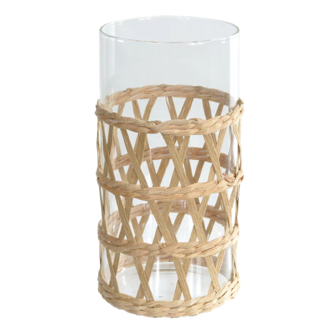 Castiçal de Vidro e Sisal 20cm