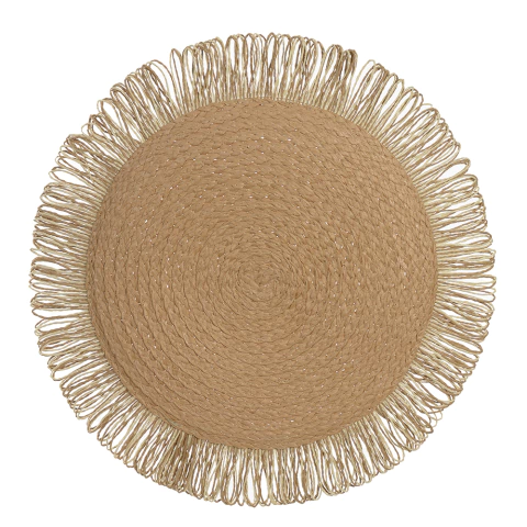 Jogo Americano Redondo de Fibra Natural com Franjas