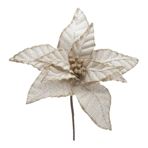 Flor de Natal Juta Rústica Dourada 19cm