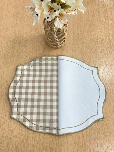 Lugar Americano Bordado Xadrez Bege Dupla Face Impermeável - comprar online