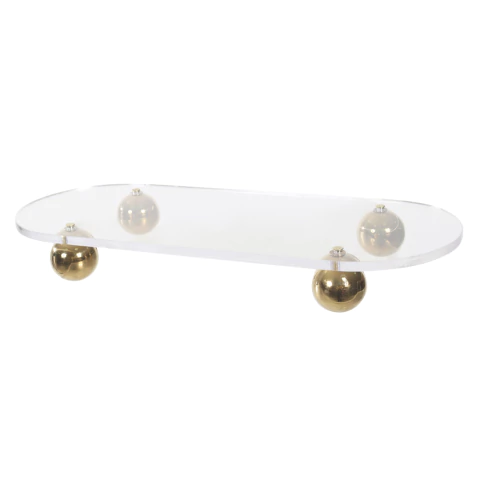 Bandeja Flutuante Dourada e Acrílico 5X40X16cm