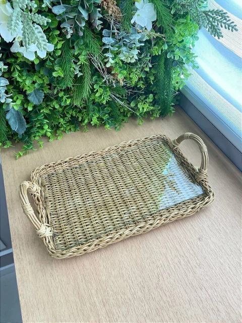 Bandeja de Junco + Alça Bambu 42cm