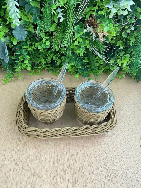Kit Bandeja + 2 Potes com Colher Balli Caramelo