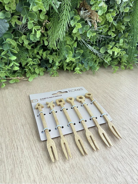 Kit Garfos para Fruta Bambu 6 Pçs
