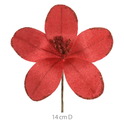 Flor de Natal em Tecido com Glitter 14cm