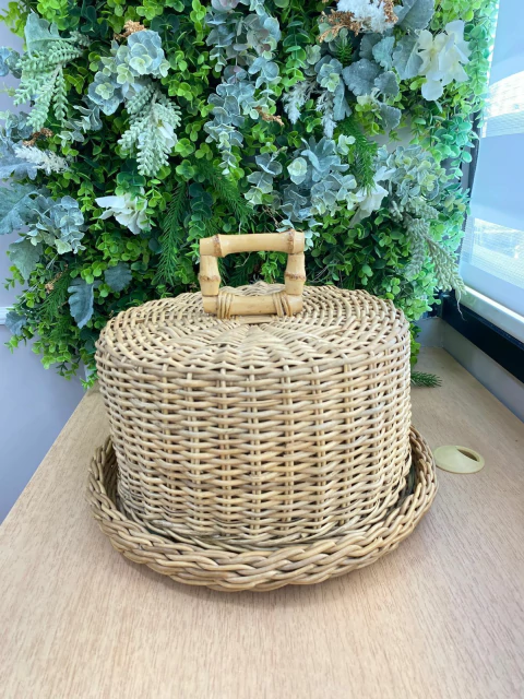 Boleira com Tampa Junco Alça de Bambu 30cm