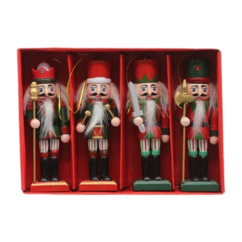 Kit 4 Mini Quebra-Nozes Vermelho e Verde 14cm