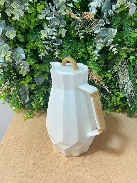 Garrafa Térmica 1Litro Branca com Alça Bambu