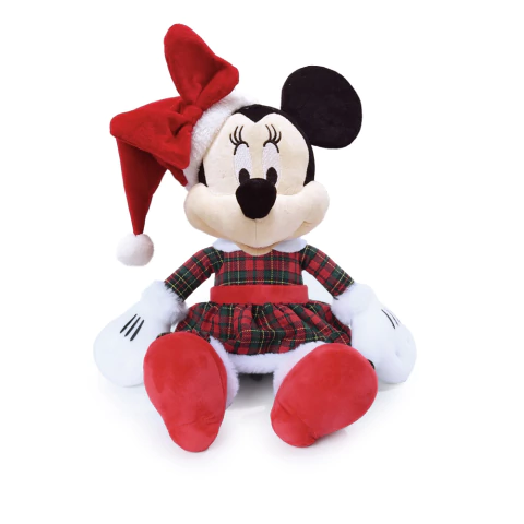 Minnie Mouse Traje de Natal Xadrez de Pelúcia Sentada 45cm