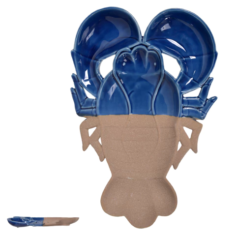 Petisqueira Lagosta Rústica e Azul 23,5X34,5cm