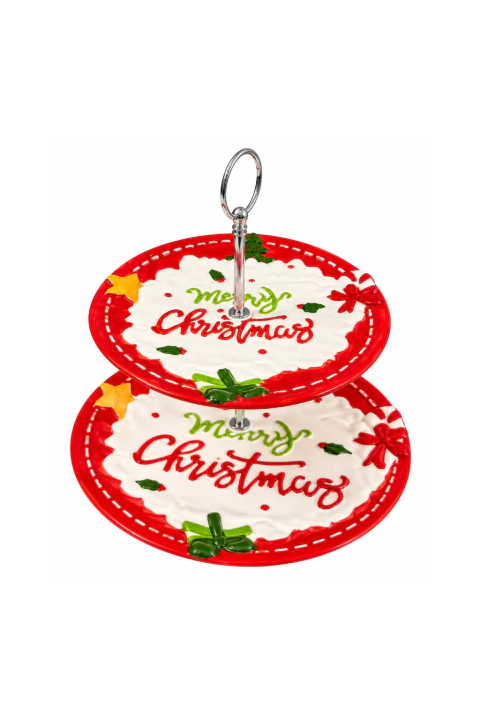 Suporte de Doces e Petiscos 2 Andares 25,1cm – Coleção Merry Christmas