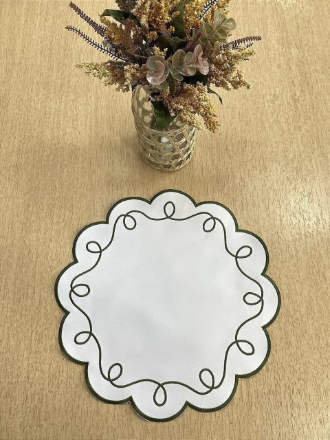 Lugar Americano Impermeável Branco com Borda Verde Musgo