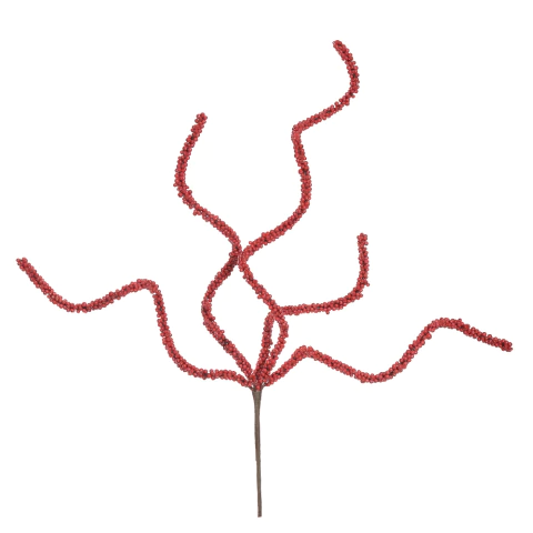 Haste Decorativa Enrolada com Pérolas Vermelhas 50cm