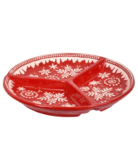 Petisqueira Repartições Redonda Floquinhos de Neve em Relevo Vermelha