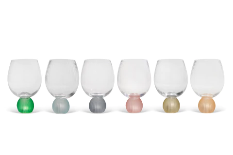 Jogo de 6 Copos de Vidro com Base Esférica Colorida Fosca 450ml