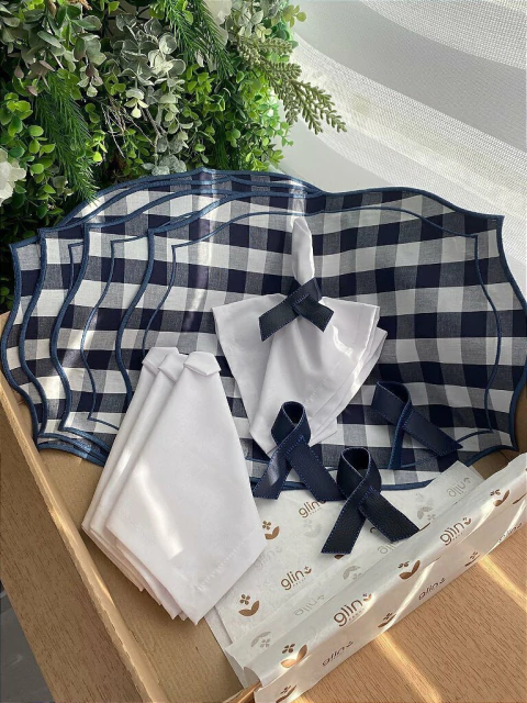 Kit Mesa Xadrez Azul Elegante- 4 Lugares