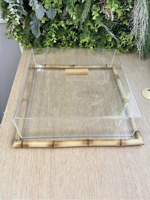 Bandeja Quadrado Bambu G com Tampa