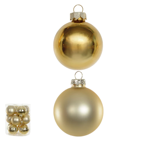 Kit C/12 Bolas de Natal Mistas Douradas Fosca e Metálica 6cm