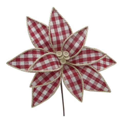 Flor de Natal Poinsettia Xadrez Vichy 33cm