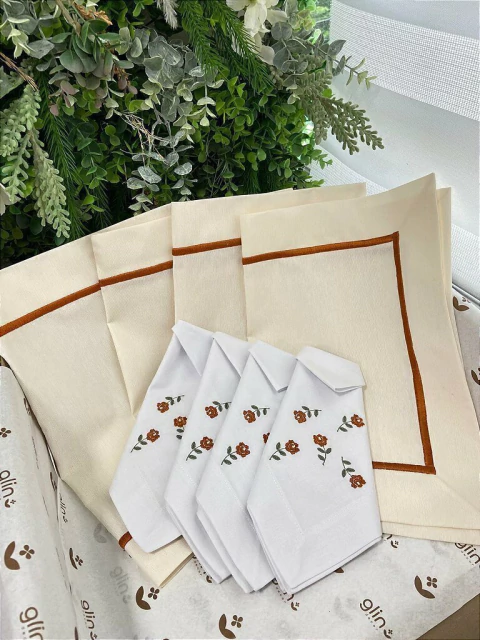 Kit Mesa Flores Terracota - 4 Lugares