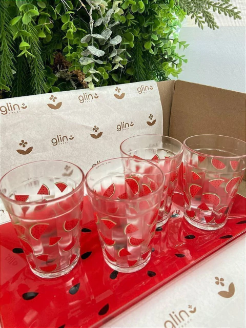 Kit Melancia Tropical Glin- 4 Copos e 1 Travessa