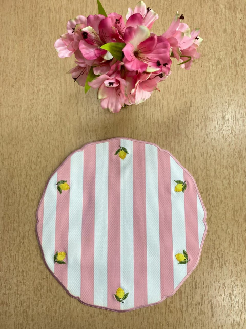 Lugar Americano Premium Couro Limão Redondo Rosa - comprar online