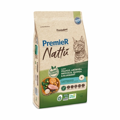 Ração Premier Nattu para Gatos Adultos Castrados Sabor Abóbora 7,5kg