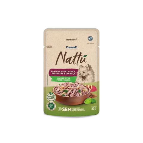 Ração Úmida Premier Nattu para Cães Adultos de Porte Pequeno Sabor Frango, Batata-Doce, Espinafre e Linhaça 85g