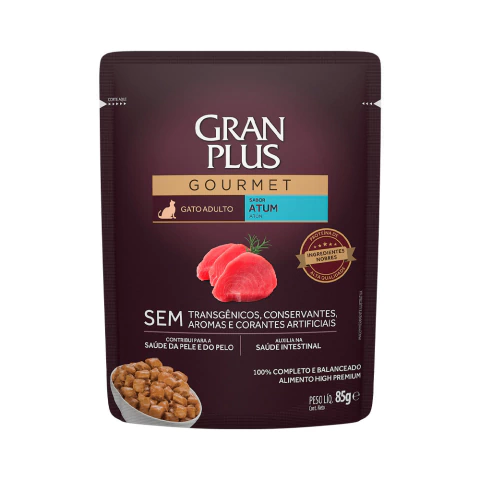 Ração Úmida GranPlus Gourmet Sachê para Gatos Adultos Sabor Atum 85g