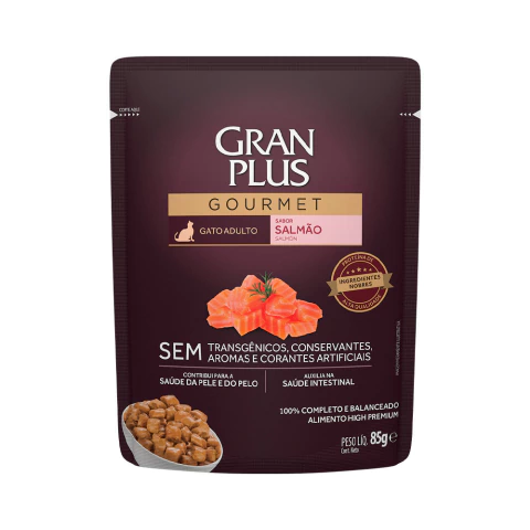 Ração Úmida GranPlus Gourmet Sachê para Gatos Adultos Sabor Salmão 85g