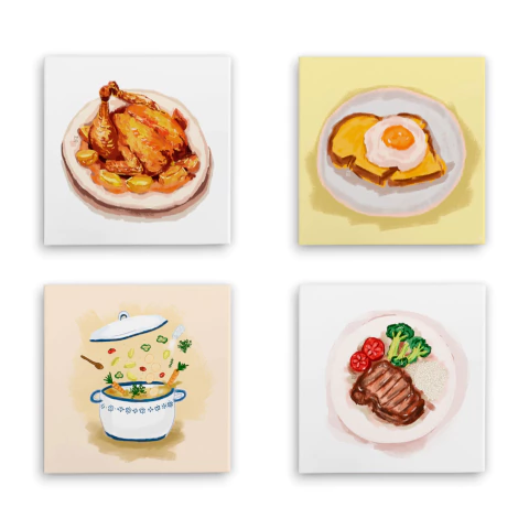 Conjunto de Quatro Azulejos Frango Assado; Pão com ovo; Sopa; Churrasco | Coleção Cozinha Ilustrada - comprar online