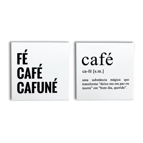 Conjunto de 2 Azulejos Decorativos Cantinho do Café | Fé Café Cafuné + Definição de Café - comprar online