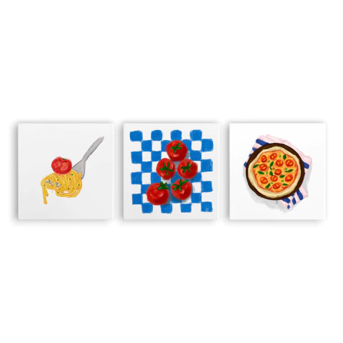 Conjunto com 3 Azulejos Macarronada, Tomatinhos, Pizza | Coleção Cozinha Ilustrada - comprar online