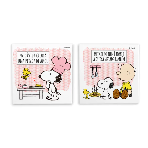 Kit 2 Azulejos Metade de mim é fome + Na dúvida coloca uma pitada de amor | Coleção Snoopy Cozinha - comprar online