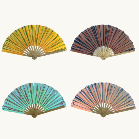 Abanico XL holografico bamboo natural variedad de colores para fiestas - Accesorio cotillon holografico Rumbale
