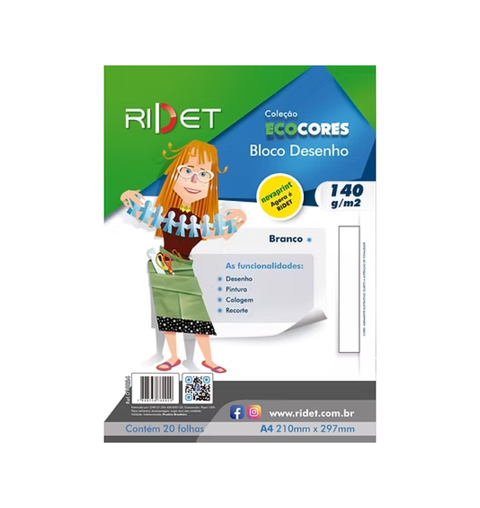 BLOCO DESENHO A4 140G/M 20FLS BC RIDET