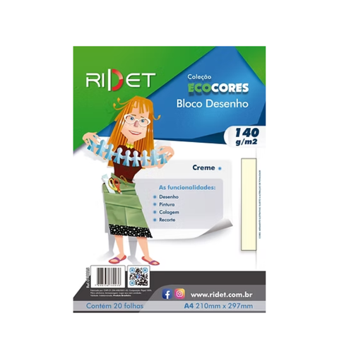 BLOCO DESENHO CREME 140G A4 20FL RIDET
