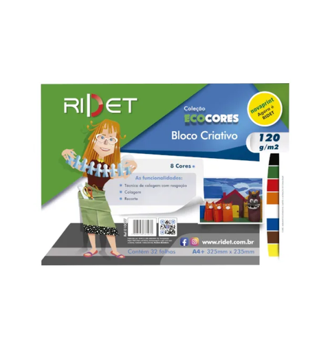 BLOCO CRIATIVO 8COR 120GM A4+ RIDET
