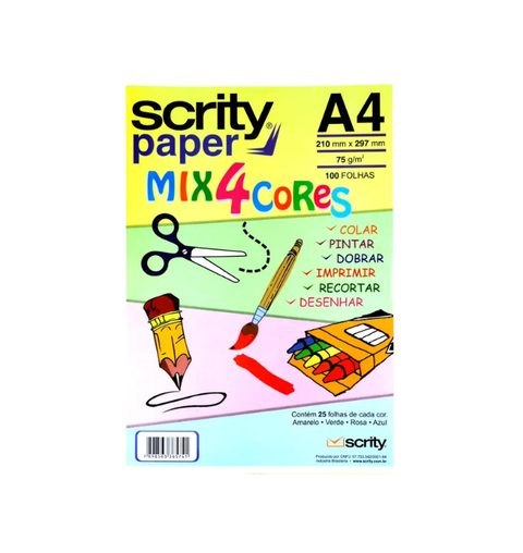 BLOCO CRIATIVO MIX 4COR 75GM A4 C/100FLS