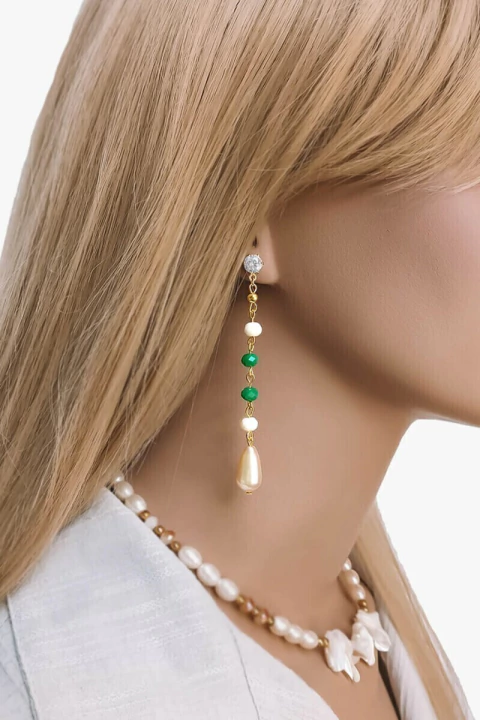 Brinco Cristal Verde Longo Folheado a Ouro 18k - comprar online