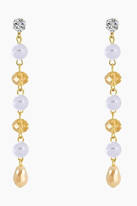 Brinco Longo Cristal Champagne Banhado a Ouro 18k - comprar online