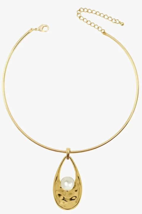 Colar Curto Aro Com Pingente Gota E Com Pérola Dourado - comprar online